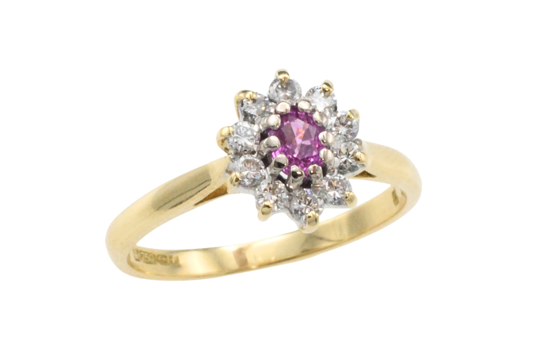 Vintage pink sapphire and diamond ring
