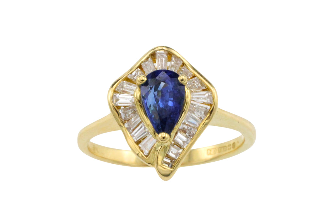 Baguette cut sapphire and diamond ring-Vintage Rings-The Antique Ring Shop