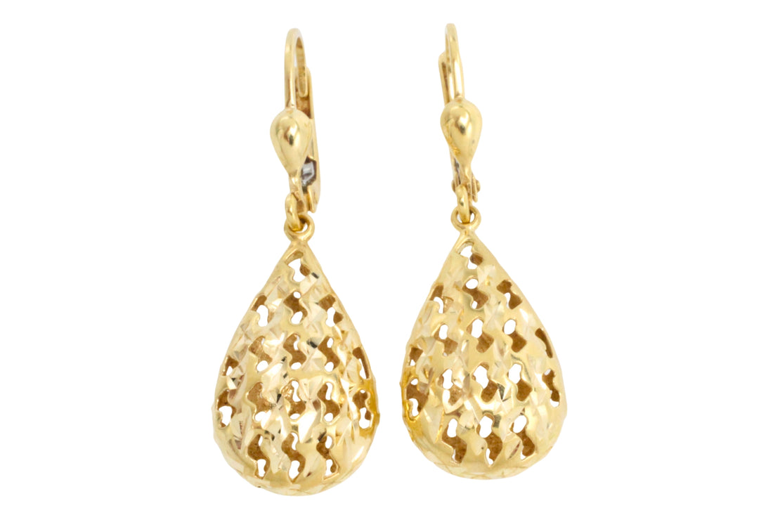 Gold filigree pendant drop earrings