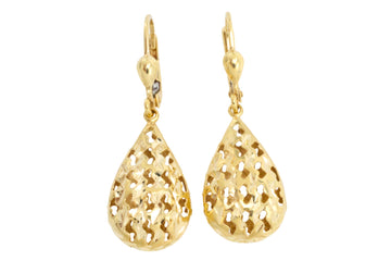 Gold filigree pendant drop earrings