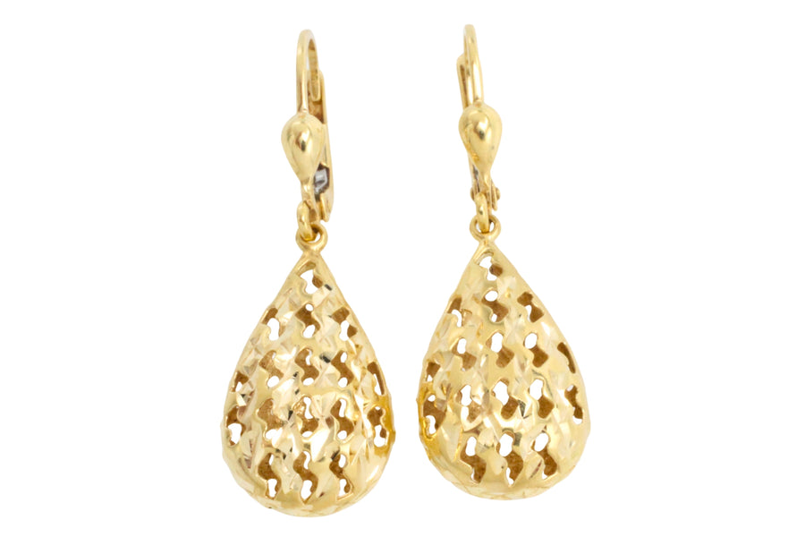 Gold filigree pendant drop earrings