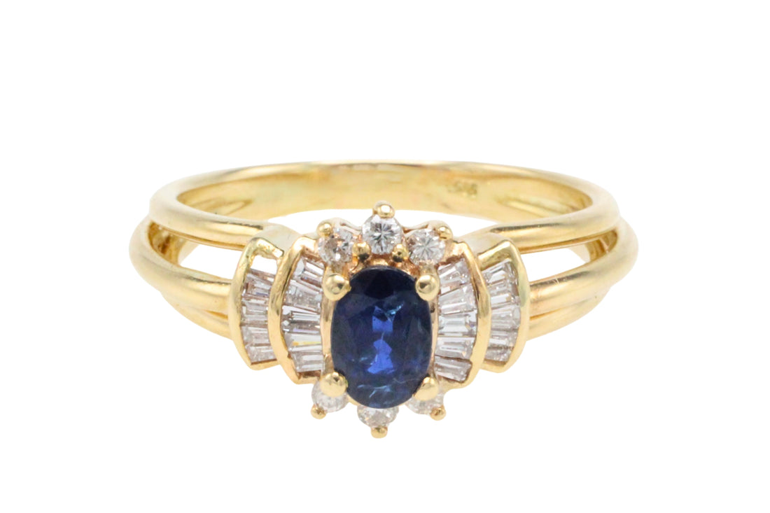 Sapphire and diamond ring in 14 carat gold-Vintage Rings-The Antique Ring Shop