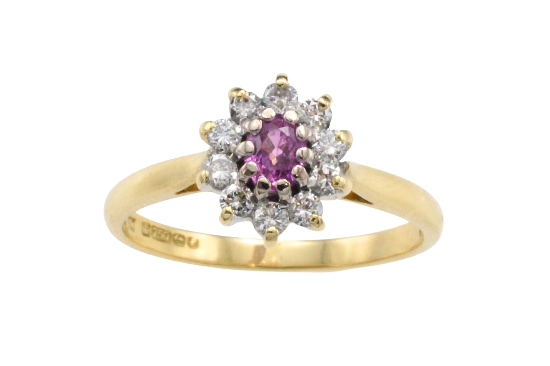 Vintage pink sapphire and diamond ring