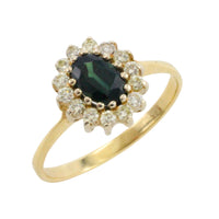 Sapphire and diamond cluster ring in 14 carat gold