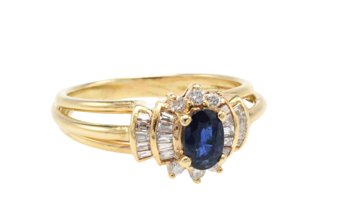 Sapphire and diamond ring in 14 carat gold-Vintage Rings-The Antique Ring Shop
