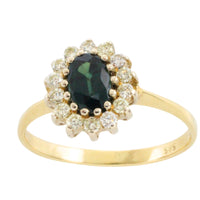 Sapphire and diamond cluster ring in 14 carat gold