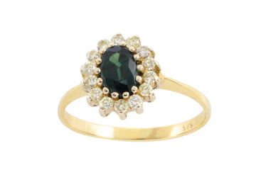 Sapphire and diamond cluster ring in 14 carat gold