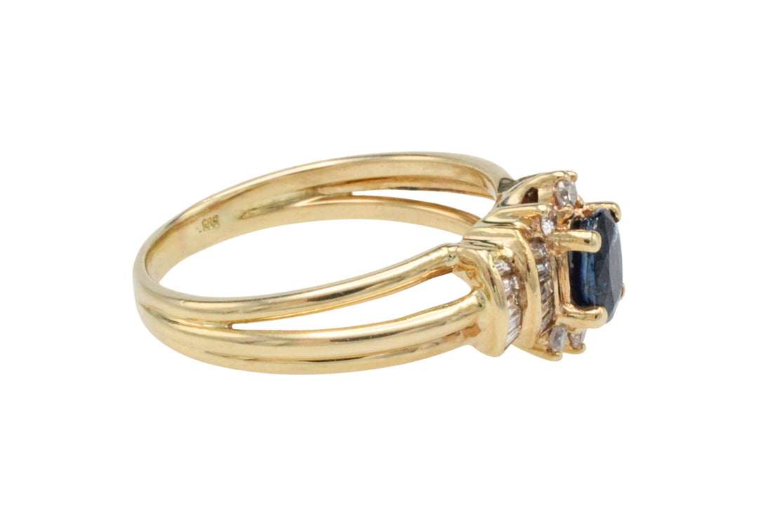 Sapphire and diamond ring in 14 carat gold-Vintage Rings-The Antique Ring Shop
