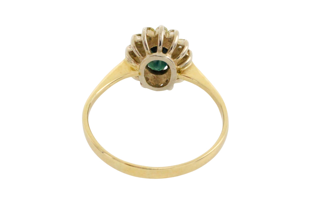 Sapphire and diamond cluster ring in 14 carat gold