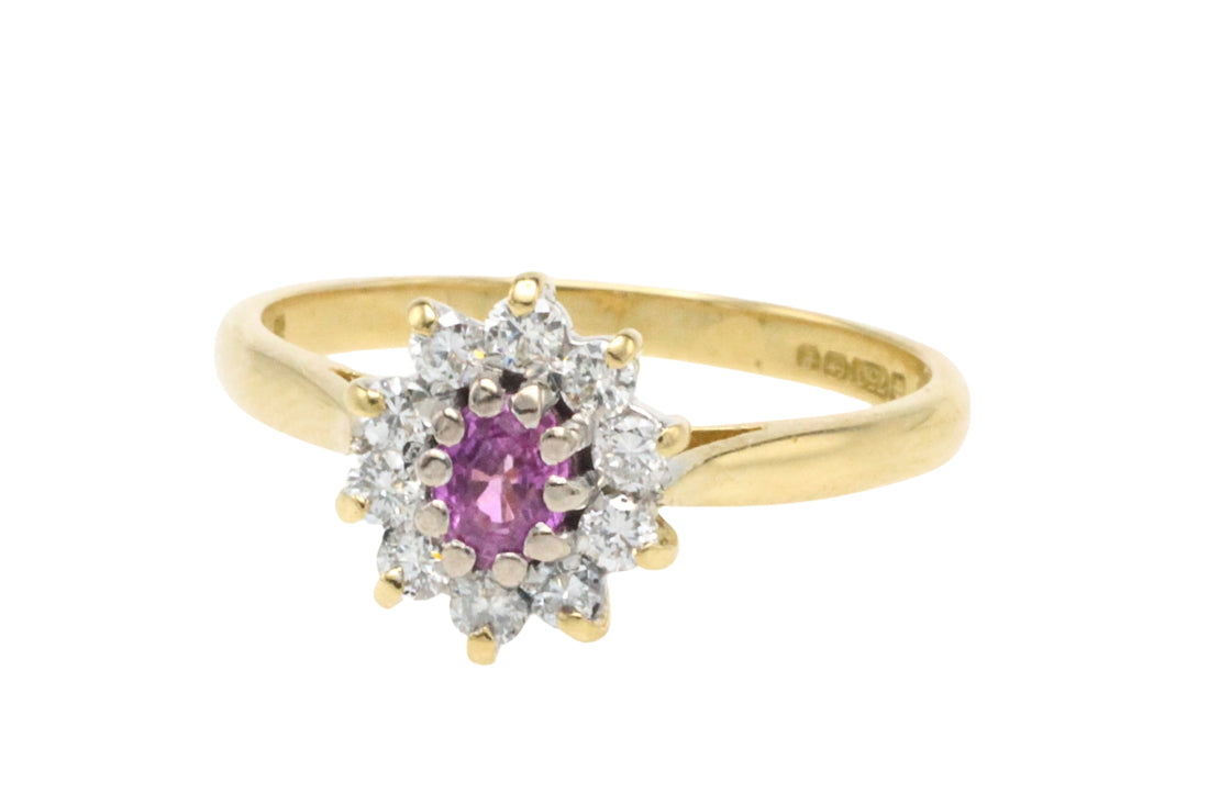 Vintage pink sapphire and diamond ring