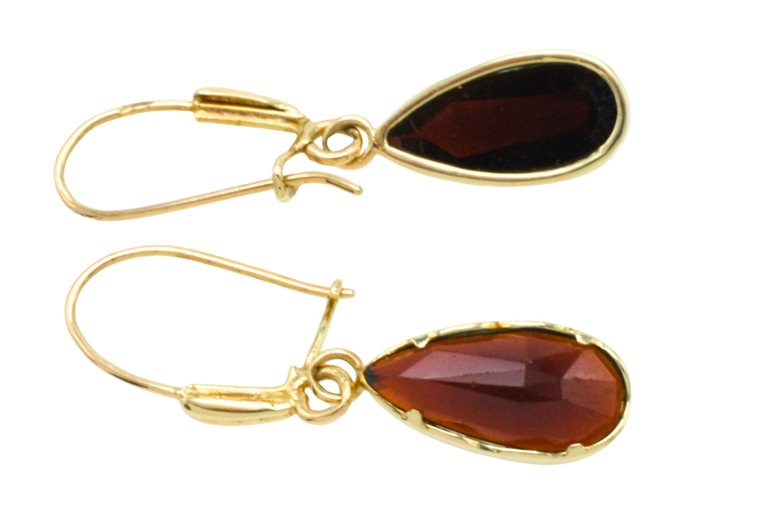 Garnet pendant earrings in 14 carat gold