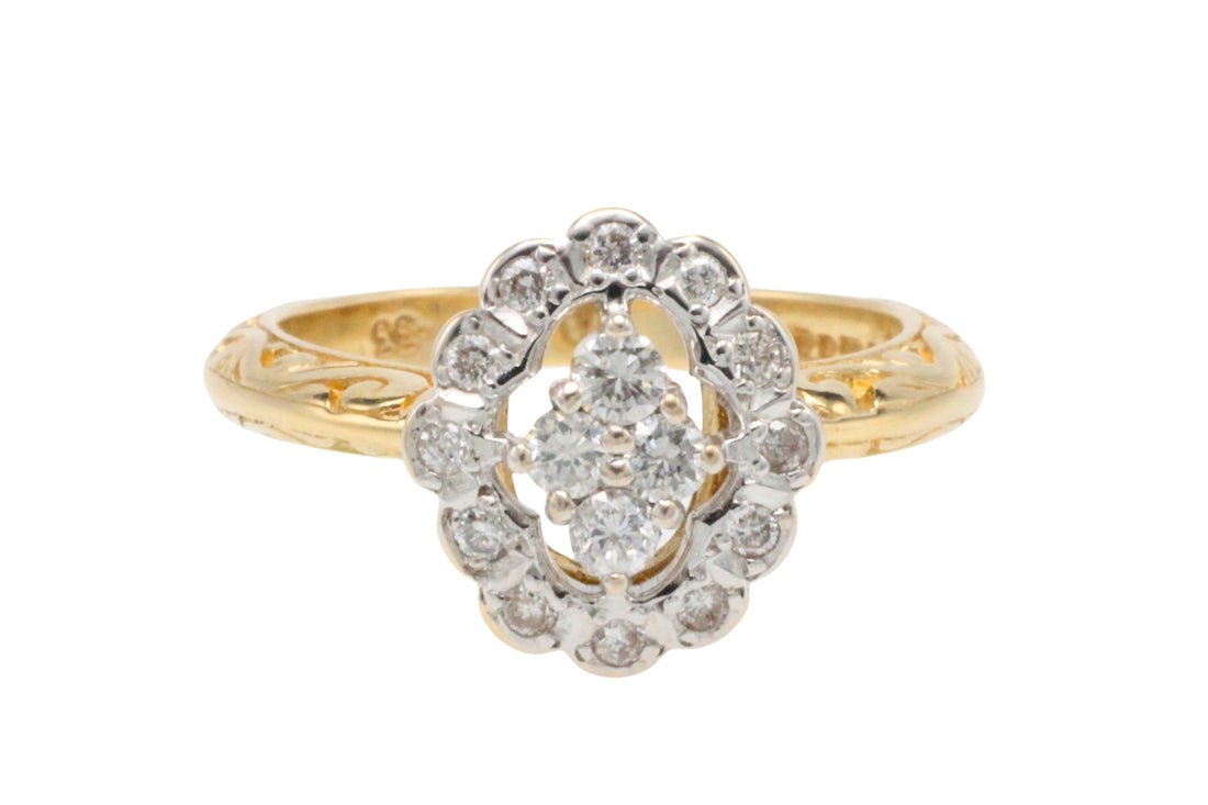 Vintage navette diamond cluster ring in 14 carat gold-Vintage Rings-The Antique Ring Shop