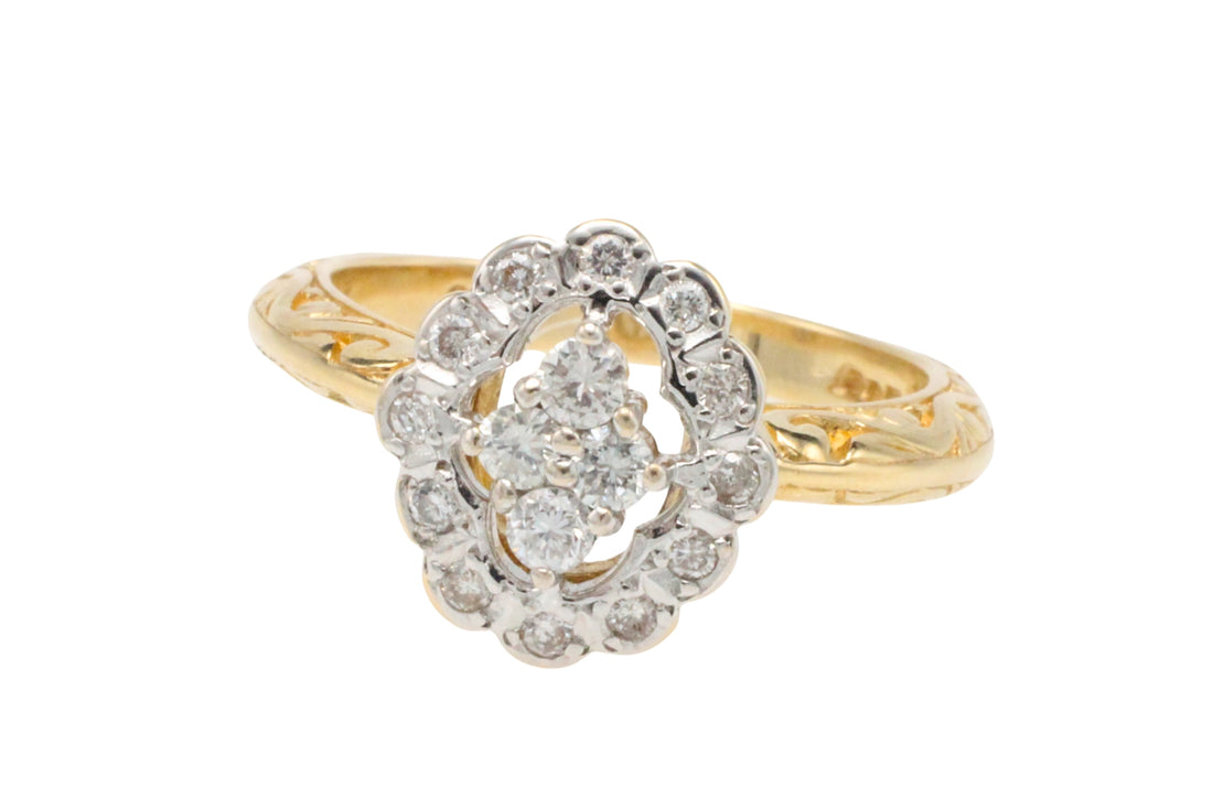 Vintage navette diamond cluster ring in 14 carat gold-Vintage Rings-The Antique Ring Shop