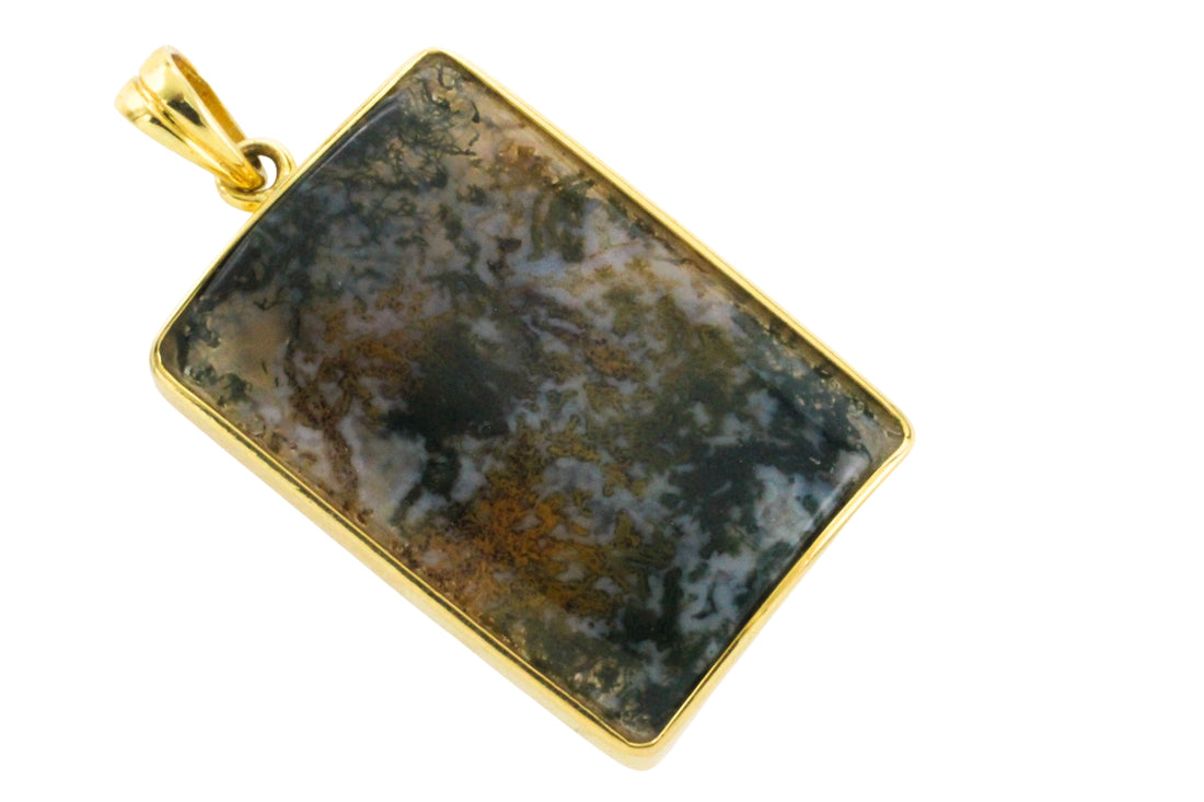 Moss agate pendant in 18 carat gold-Pendants-The Antique Ring Shop