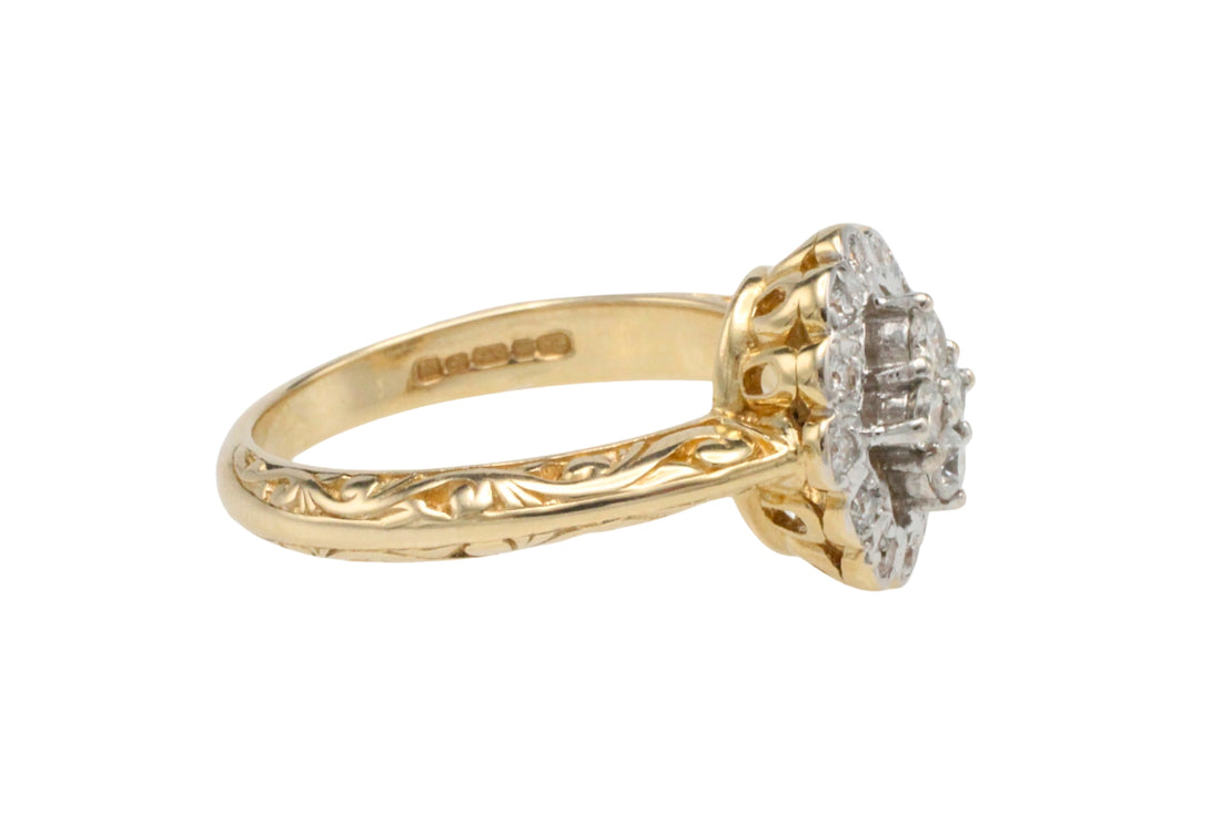 Vintage navette diamond cluster ring in 14 carat gold-Vintage Rings-The Antique Ring Shop