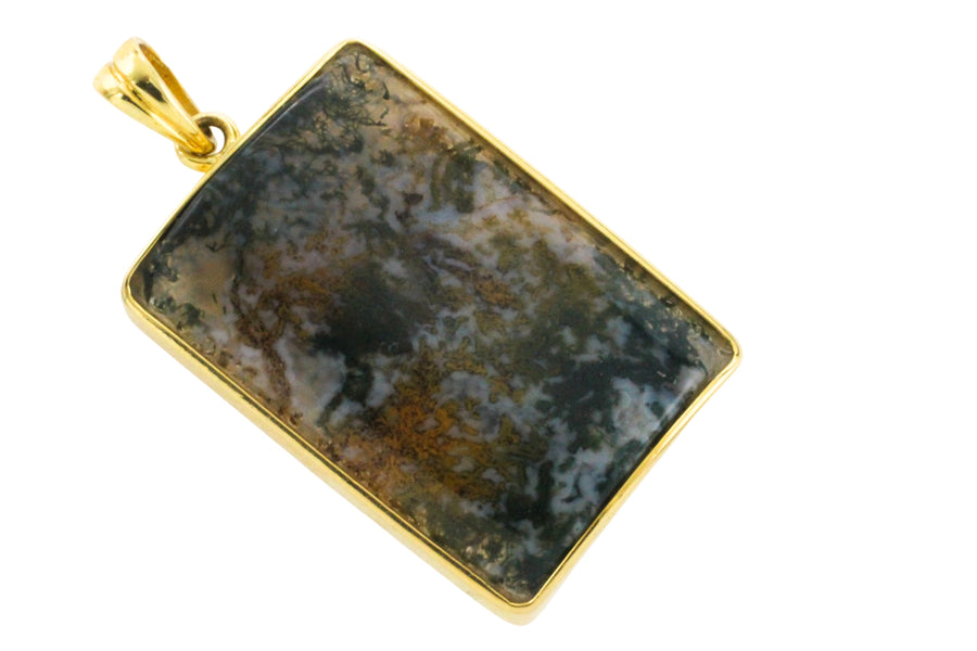 Moss agate pendant in 18 carat gold-Pendants-The Antique Ring Shop