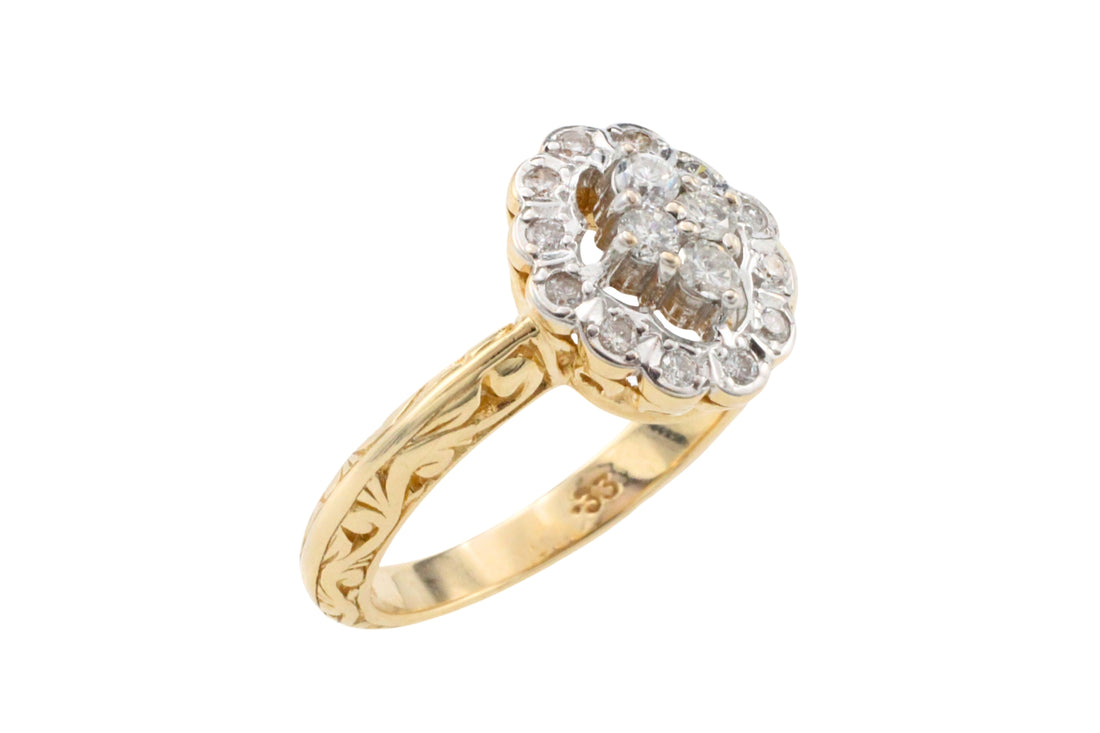 Vintage navette diamond cluster ring in 14 carat gold-Vintage Rings-The Antique Ring Shop