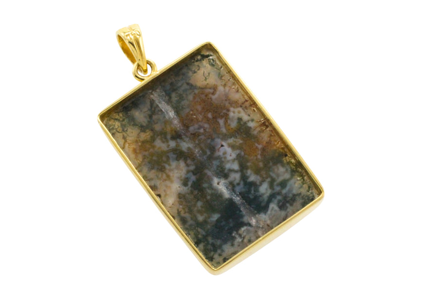 Moss agate pendant in 18 carat gold-Pendants-The Antique Ring Shop