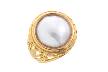 18 carat gold ring with mabe pearl-Vintage Rings-The Antique Ring Shop