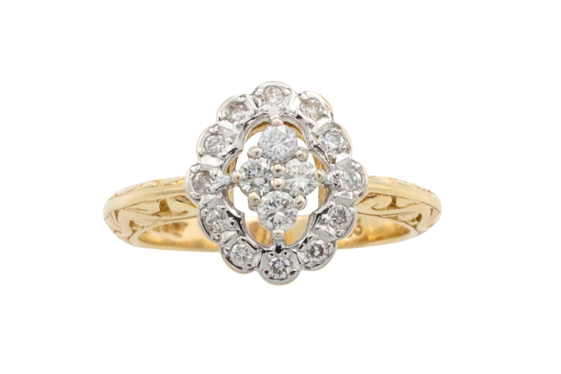 Vintage navette diamond cluster ring in 14 carat gold-Vintage Rings-The Antique Ring Shop