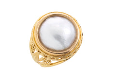 18 carat gold ring with mabe pearl-Vintage Rings-The Antique Ring Shop