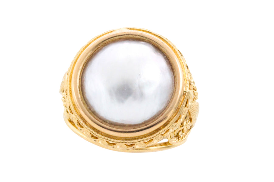 18 carat gold ring with mabe pearl-Vintage Rings-The Antique Ring Shop