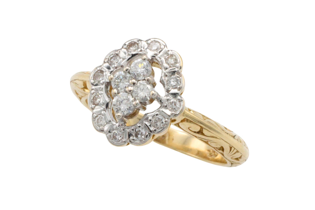 Vintage navette diamond cluster ring in 14 carat gold-Vintage Rings-The Antique Ring Shop