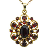 Garnet pendant with chain in 14 carat gold-Pendants-The Antique Ring Shop
