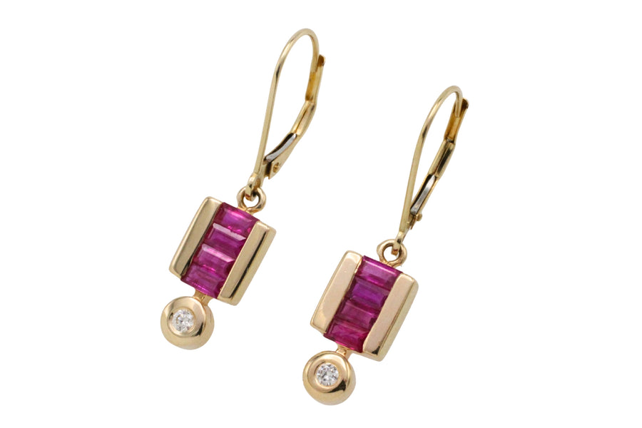 Ruby and diamond earrings in 14 carat gold
