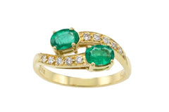 Vintage emerald and diamond crossover ring-Vintage Rings-The Antique Ring Shop