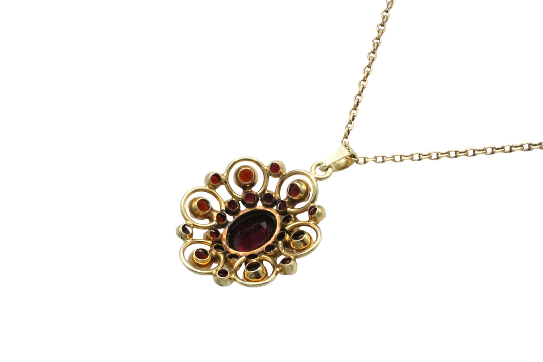Garnet pendant with chain in 14 carat gold-Pendants-The Antique Ring Shop