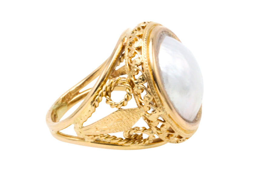 18 carat gold ring with mabe pearl-Vintage Rings-The Antique Ring Shop