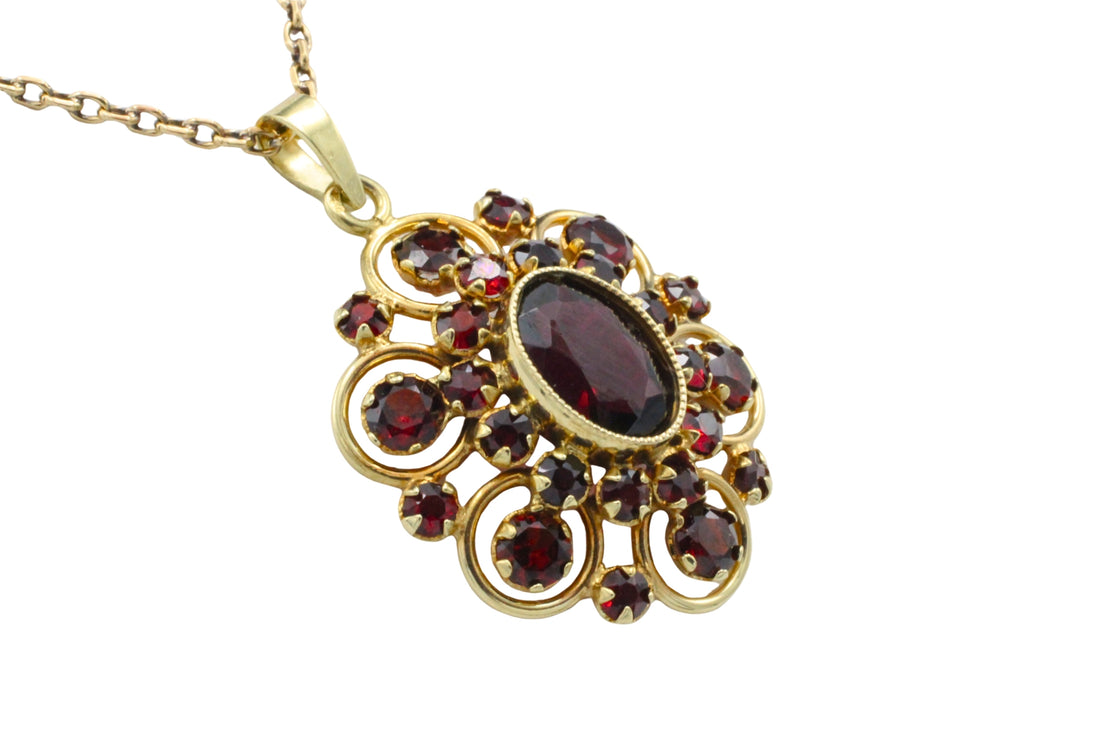 Garnet pendant with chain in 14 carat gold-Pendants-The Antique Ring Shop