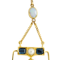 Edwardian diamond, opal, sapphire and pearl pendant-Pendants-The Antique Ring Shop