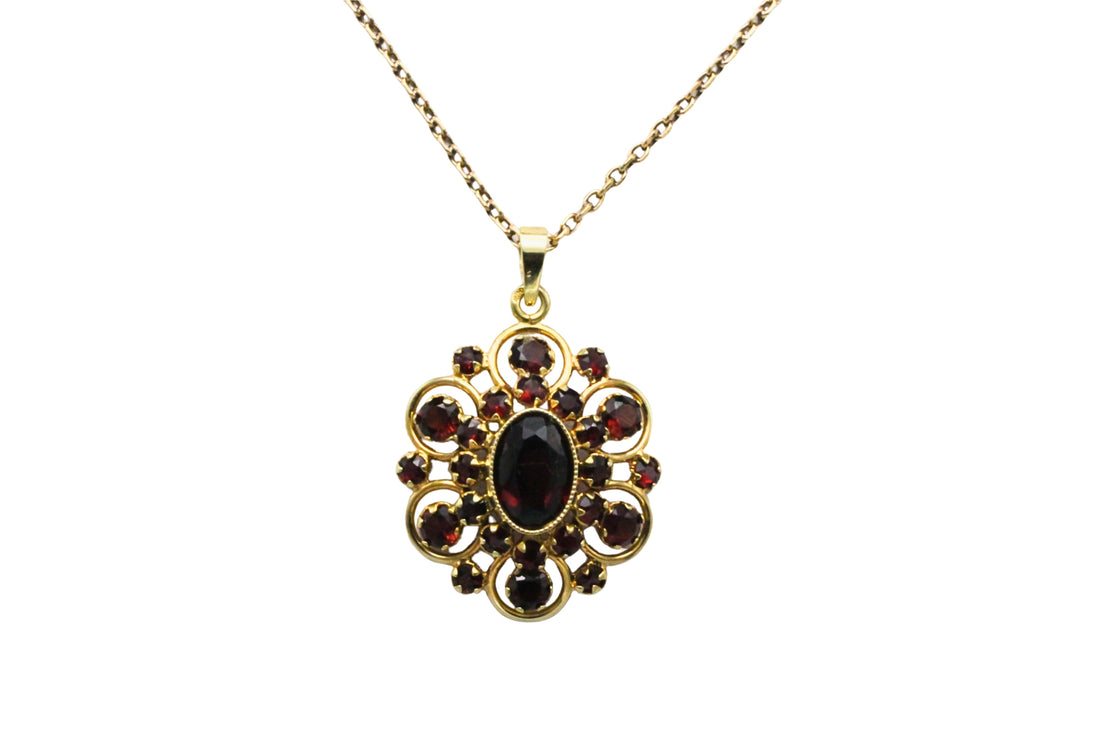 Garnet pendant with chain in 14 carat gold-Pendants-The Antique Ring Shop