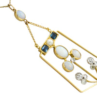 Edwardian diamond, opal, sapphire and pearl pendant-Pendants-The Antique Ring Shop