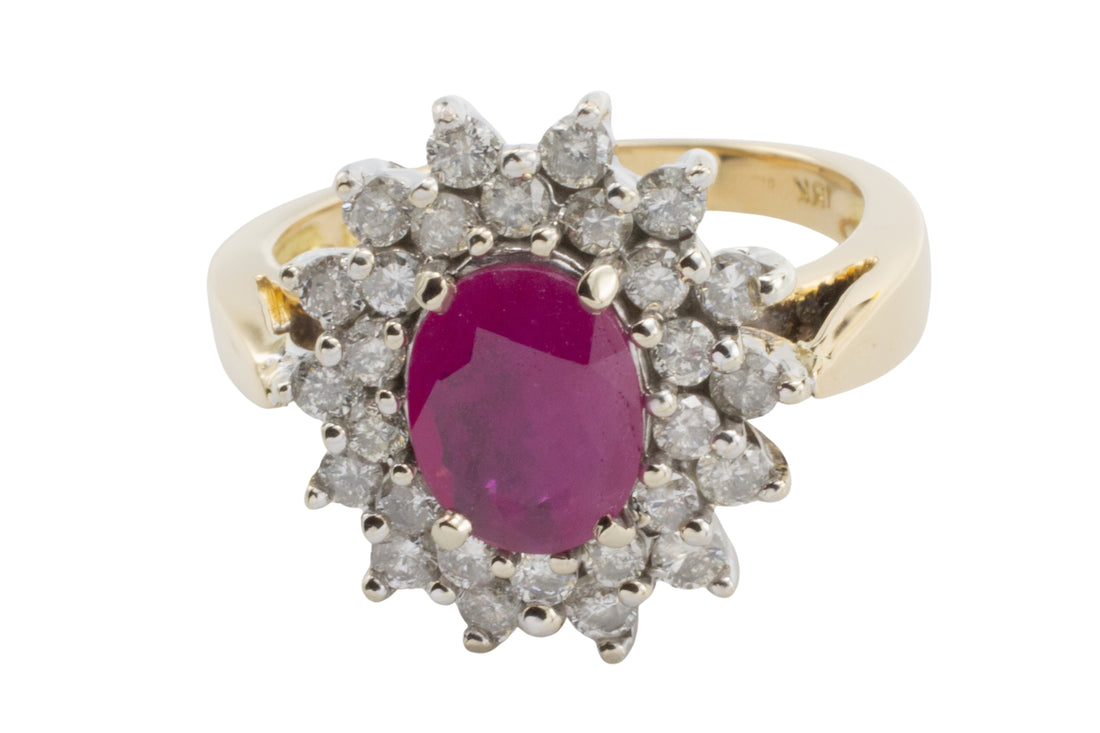 Ruby and diamond ring in 18 carat gold-vintage rings-The Antique Ring Shop