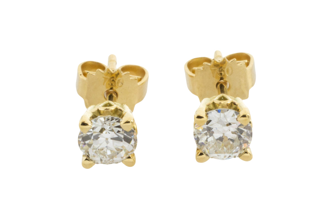 Old cut diamond studs in 18 carat gold-engagement rings-The Antique Ring Shop