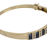 Sapphire and dimaond hinged bracelet in 14 carat gold-Bracelets-The Antique Ring Shop