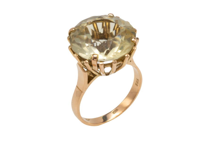 Lemon quartz ring in 14 carat gold-Vintage rings-The Antique Ring Shop