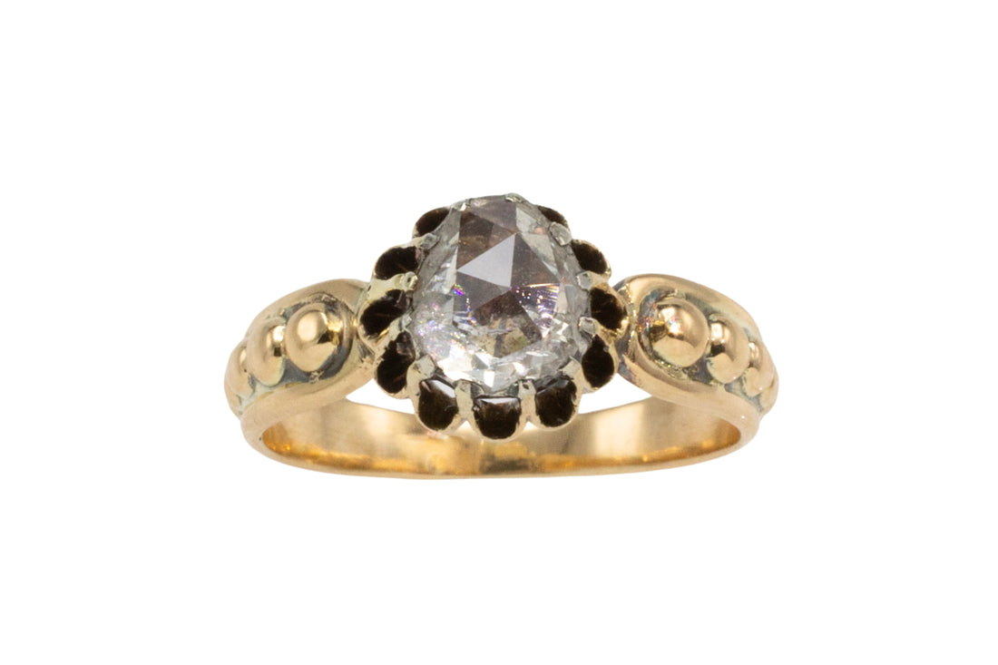 Rose diamond solitaire ring in 14 carat and silver gold-Antique rings-The Antique Ring Shop