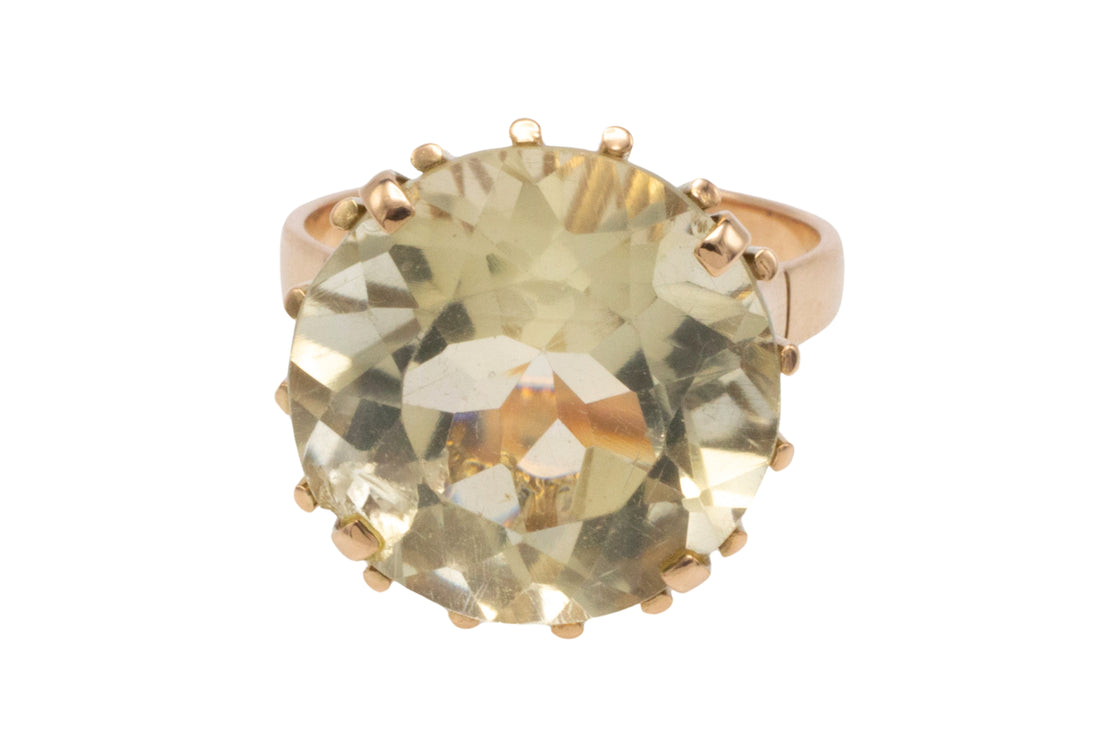 Lemon quartz ring in 14 carat gold-Vintage rings-The Antique Ring Shop