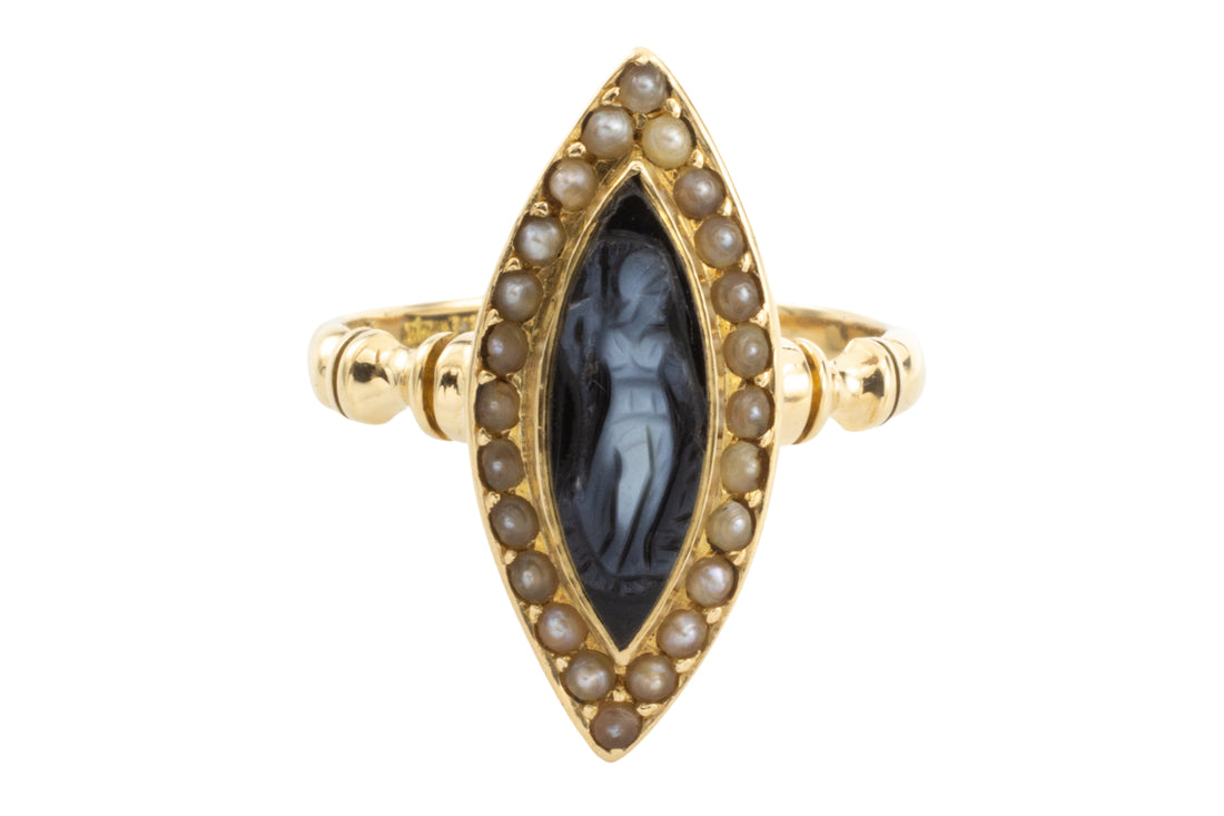Victorian cameo and seed pearl ring from 1894-Antique rings-The Antique Ring Shop