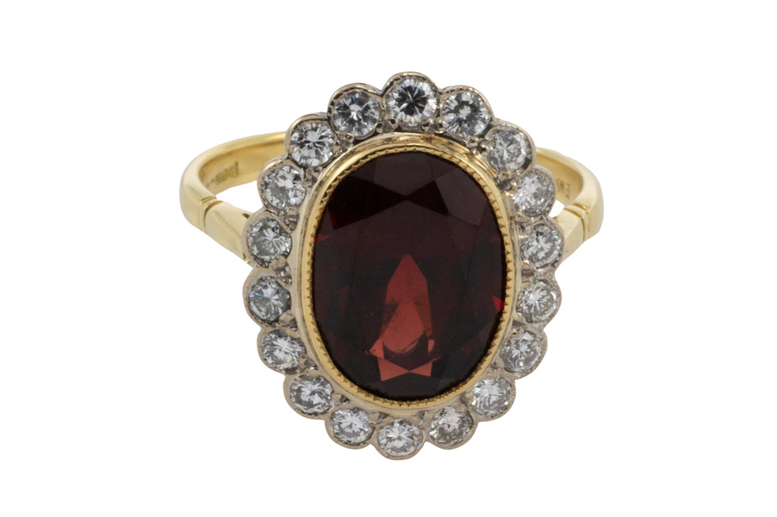 Vintage 18 carat garnet and diamond ring-Vintage Rings-The Antique Ring Shop