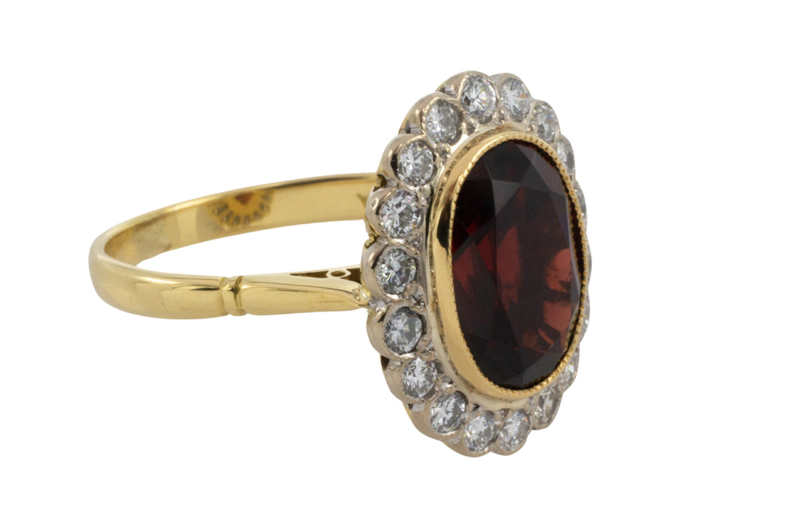 Vintage 18 carat garnet and diamond ring-Vintage Rings-The Antique Ring Shop