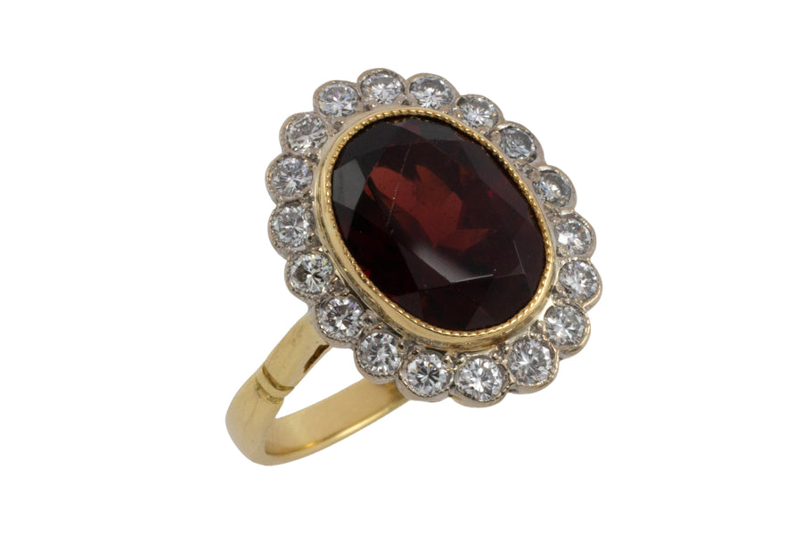 Vintage 18 carat garnet and diamond ring-Vintage Rings-The Antique Ring Shop