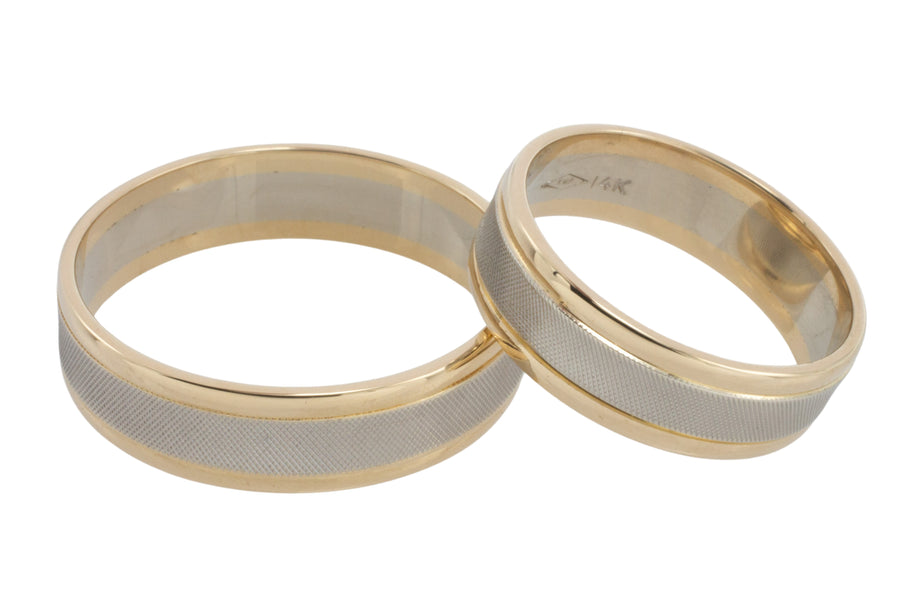 Set of 14 carat white and yellow gold wedding bands-wedding rings-The Antique Ring Shop