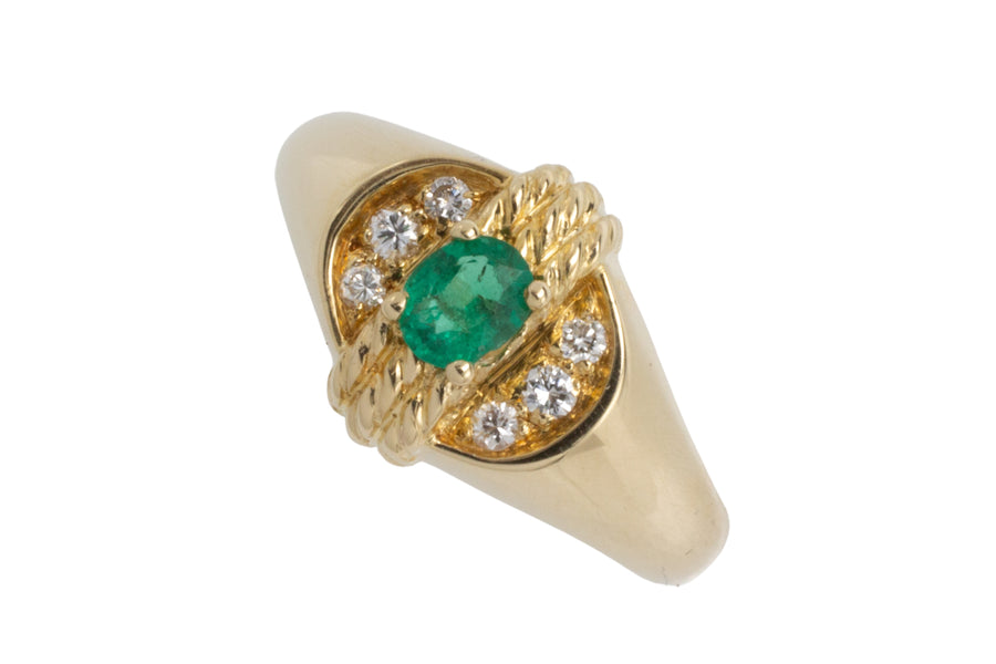 Emerald and diamond ring in 18 carat gold-vintage rings-The Antique Ring Shop