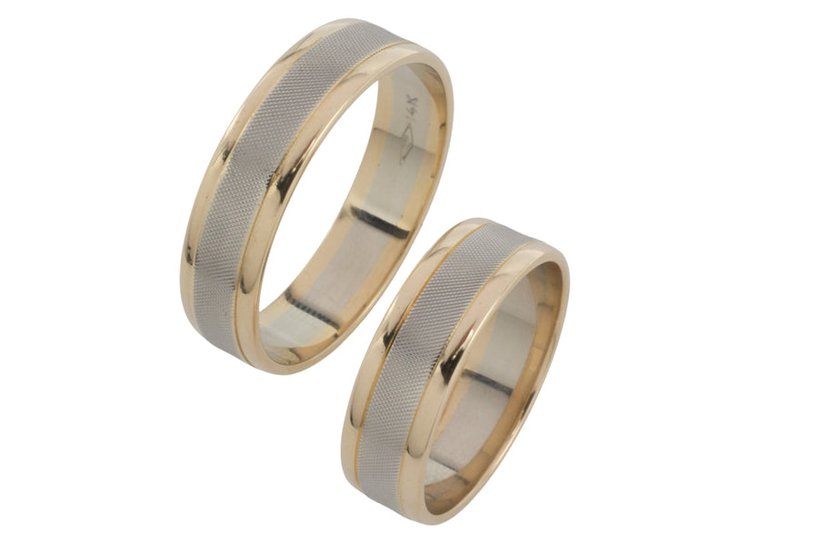 Set of 14 carat white and yellow gold wedding bands-wedding rings-The Antique Ring Shop