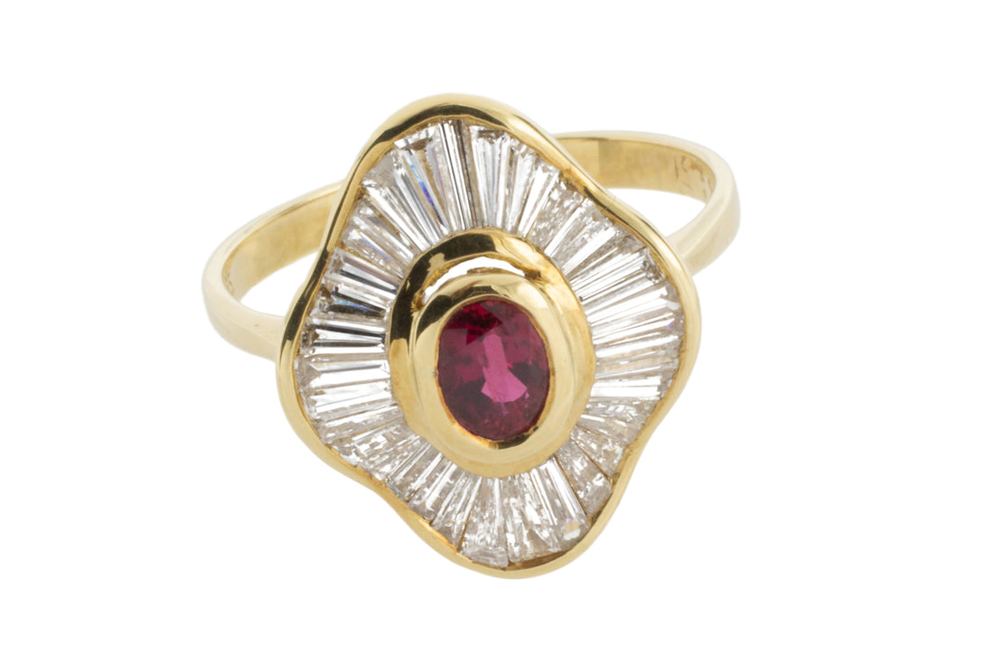 Baguette diamond and ruby ring in 18 carat gold-vintage rings-The Antique Ring Shop